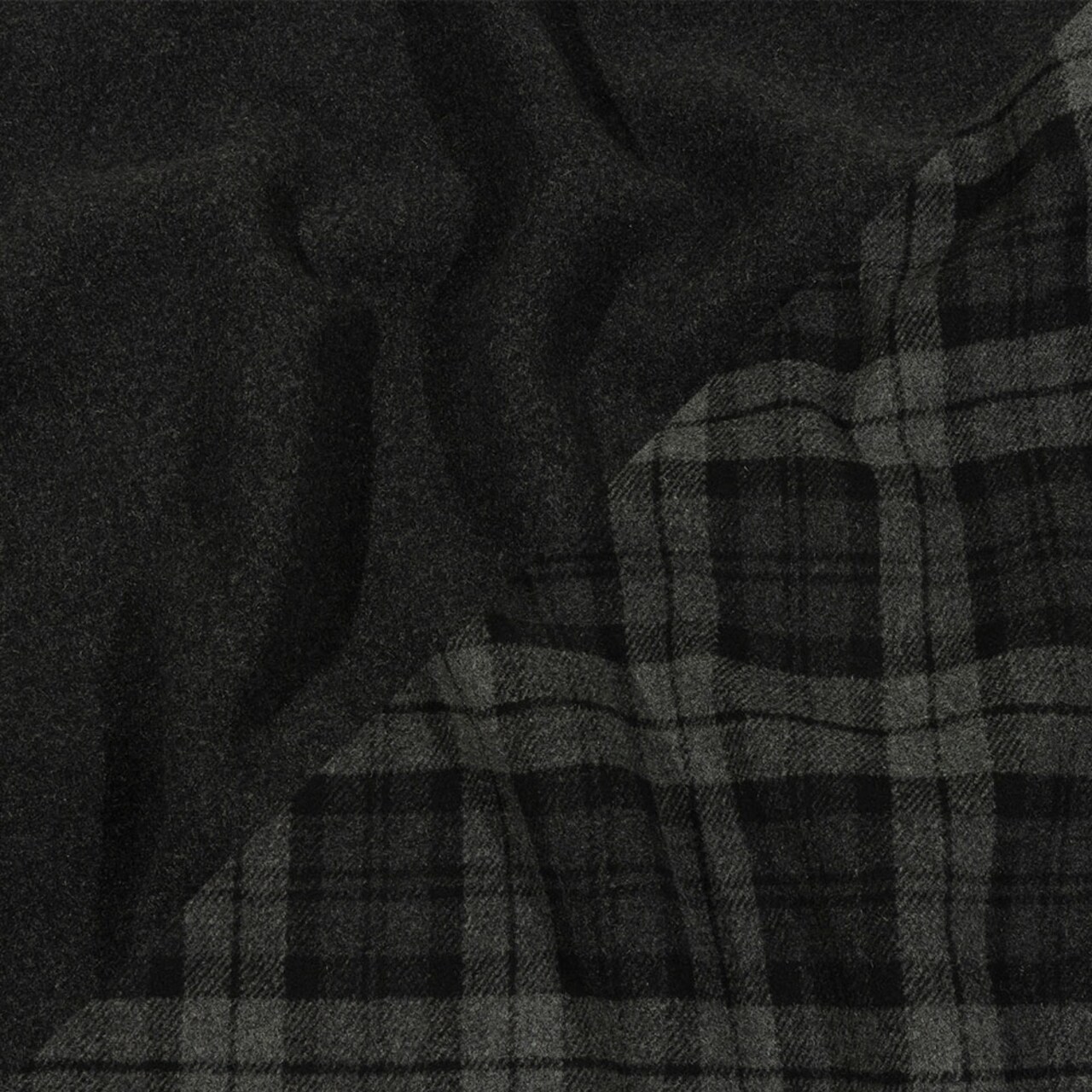 1 Yard Balenciaga Italian Black and Raven Tartan Cashmere and Wool Blend Double Cloth Coating 64’’ Width